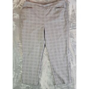 Chicos Womens Size 3 XL 16 Plaid Ankle Pants Brigitte Pull On Stretch Gray Tan